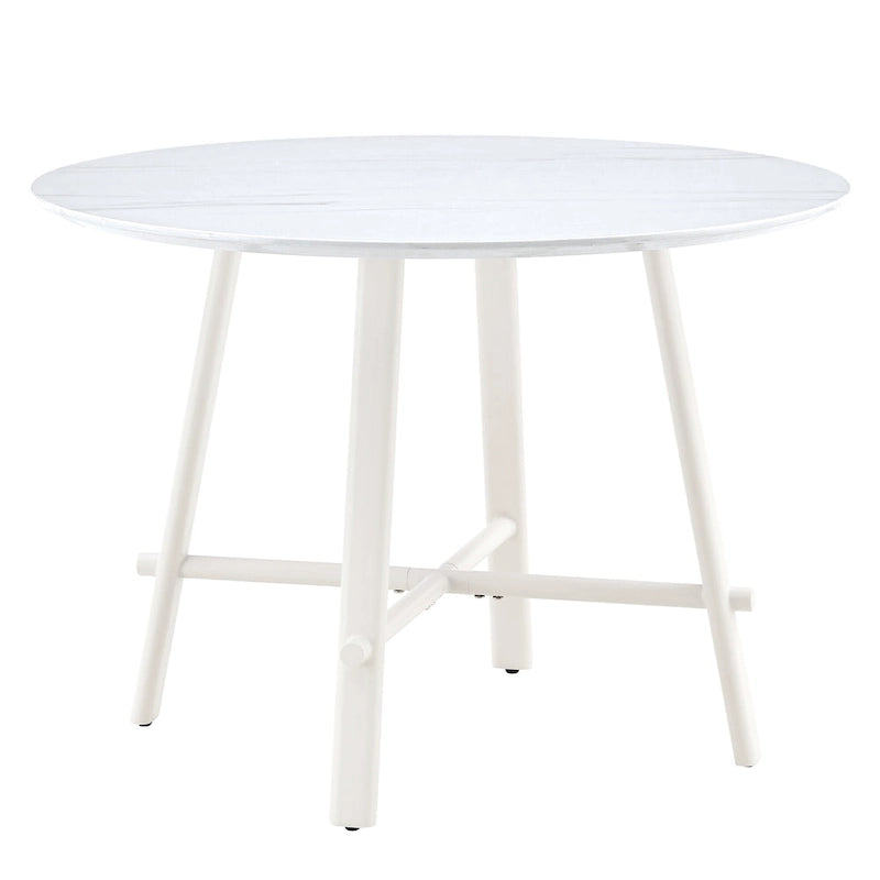 Tavolo da pranzo rotondo bianco, gambe in metallo, 4-6 posti