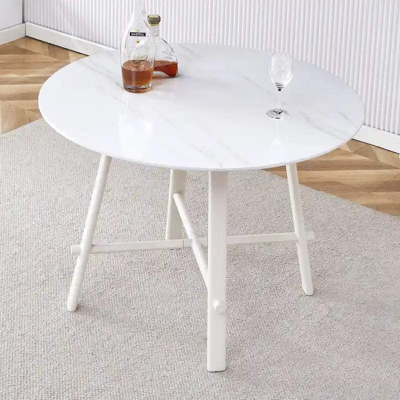 Tavolo da pranzo rotondo bianco, gambe in metallo, 4-6 posti