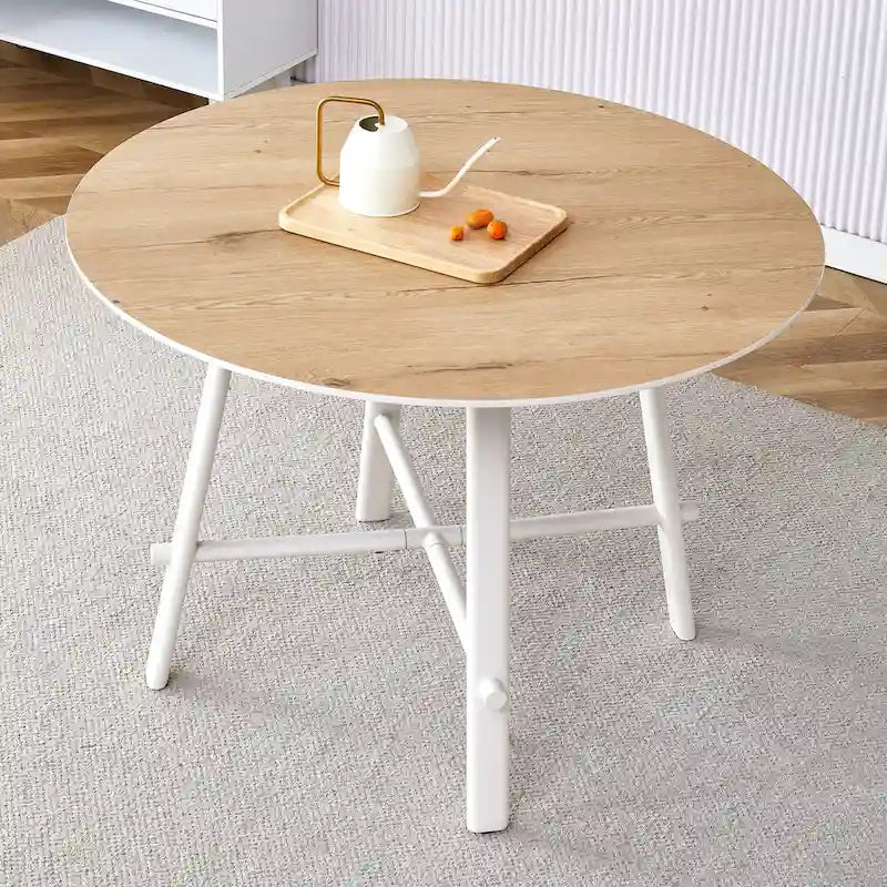 Tavolo da pranzo rotondo bianco, gambe in metallo, 4-6 posti