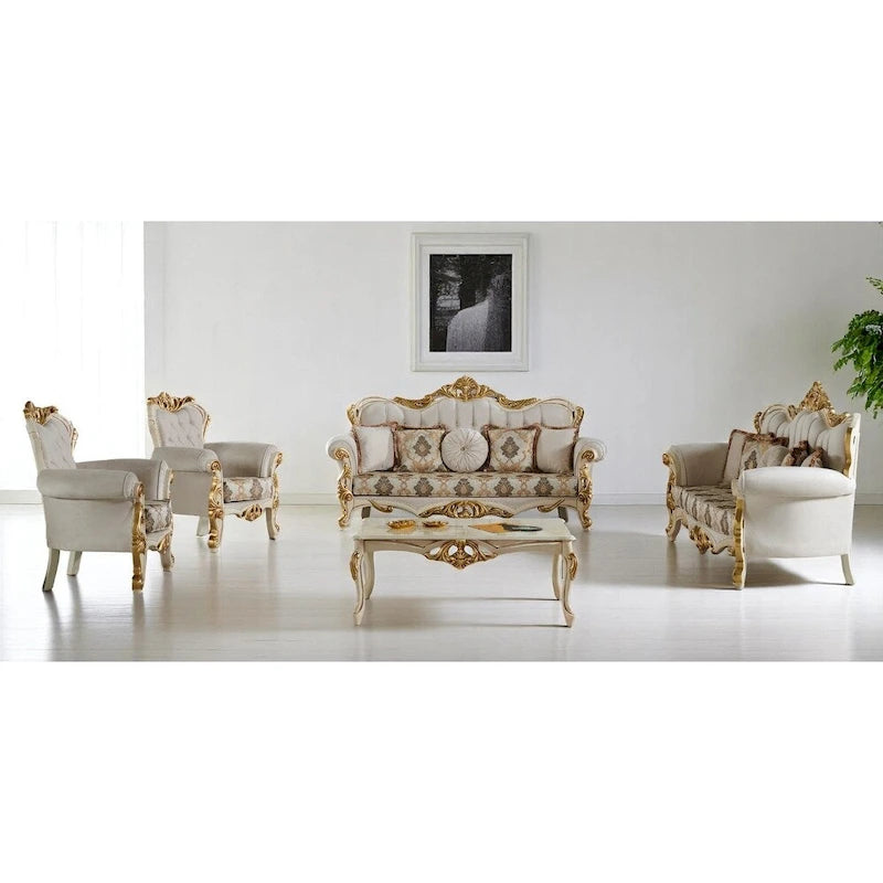 Set da 2 pezzi per soggiorno, colore crema, stile moderno, 3 posti