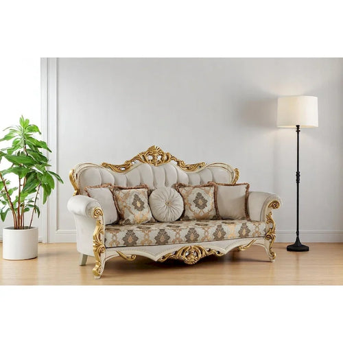 Set da 2 pezzi per soggiorno, colore crema, stile moderno, 3 posti