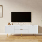 Mobile TV basso bianco con 2 cassetti e 2 armadietti, adatto fino a 65", Montaggio per 1 persona
