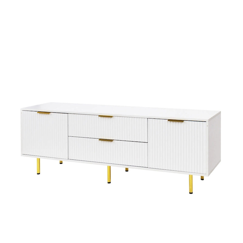 Mobile TV basso bianco con 2 cassetti e 2 armadietti, adatto fino a 65", Montaggio per 1 persona