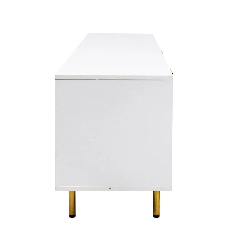 Mobile TV basso bianco con 2 cassetti e 2 armadietti, adatto fino a 65", Montaggio per 1 persona