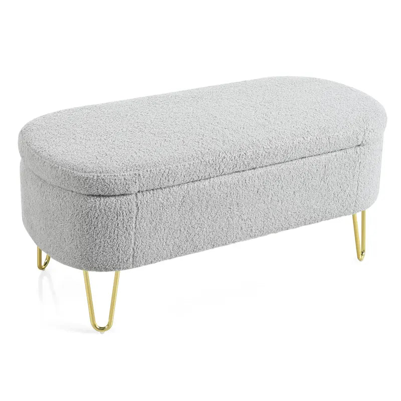 Pouf contenitore ovale, grigio/bianco sporco, stile moderno, 1 posto