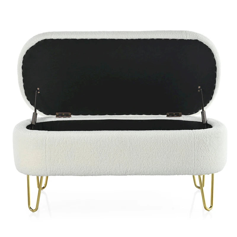 Pouf contenitore ovale, grigio/bianco sporco, stile moderno, 1 posto