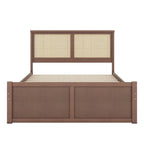 Letto a Piattaforma Contenitore in Legno con 4 Cassetti e Testiera in Rattan
