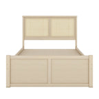 Letto a Piattaforma Contenitore in Legno con 4 Cassetti e Testiera in Rattan