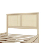 Letto a Piattaforma Contenitore in Legno con 4 Cassetti e Testiera in Rattan