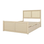 Letto a Piattaforma Contenitore in Legno con 4 Cassetti e Testiera in Rattan