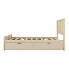 Letto a Piattaforma Contenitore in Legno con 4 Cassetti e Testiera in Rattan