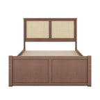 Letto a Piattaforma Contenitore in Legno con 4 Cassetti e Testiera in Rattan