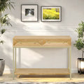 Console in MDF Retro da 45,5" con Dettagli Dorati, 2 Cassetti Contenitori e Design Geometrico