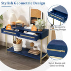 Console in MDF Retro da 45,5" con Dettagli Dorati, 2 Cassetti Contenitori e Design Geometrico
