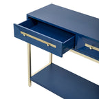 Console in MDF Retro da 45,5" con Dettagli Dorati, 2 Cassetti Contenitori e Design Geometrico