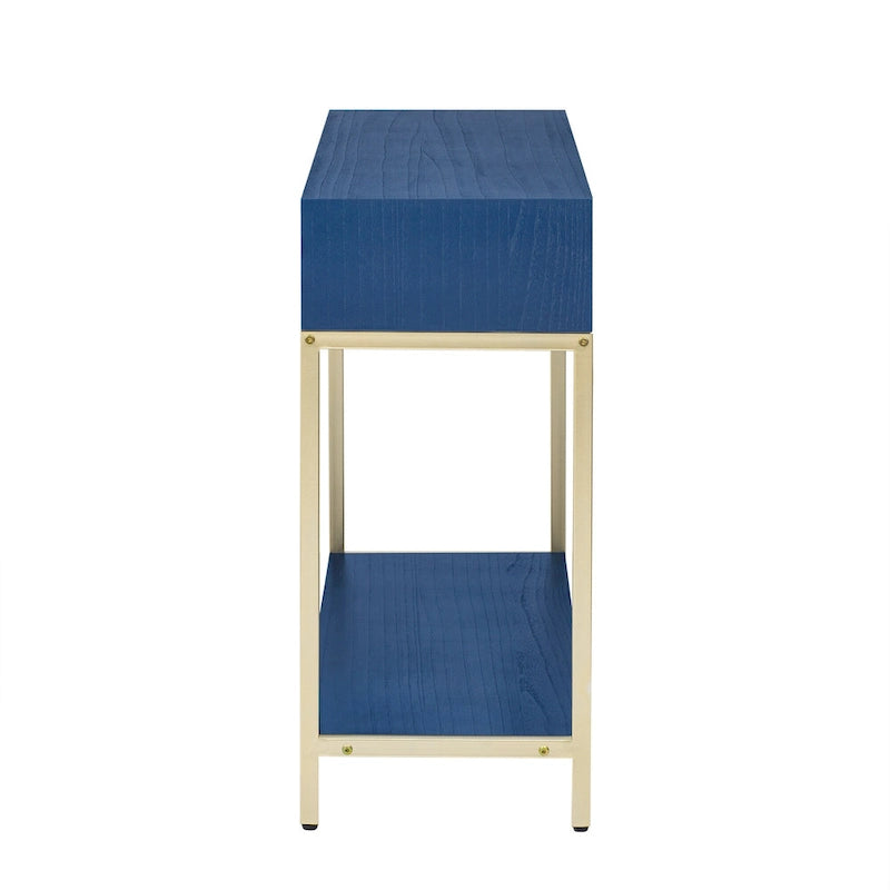 Console in MDF Retro da 45,5" con Dettagli Dorati, 2 Cassetti Contenitori e Design Geometrico