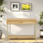 Console in MDF Retro da 45,5" con Dettagli Dorati, 2 Cassetti Contenitori e Design Geometrico