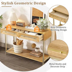 Console in MDF Retro da 45,5" con Dettagli Dorati, 2 Cassetti Contenitori e Design Geometrico