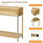 Console in MDF Retro da 45,5" con Dettagli Dorati, 2 Cassetti Contenitori e Design Geometrico