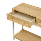 Console in MDF Retro da 45,5" con Dettagli Dorati, 2 Cassetti Contenitori e Design Geometrico