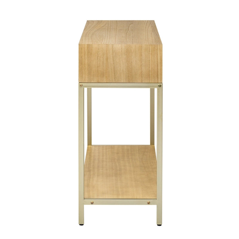 Console in MDF Retro da 45,5" con Dettagli Dorati, 2 Cassetti Contenitori e Design Geometrico