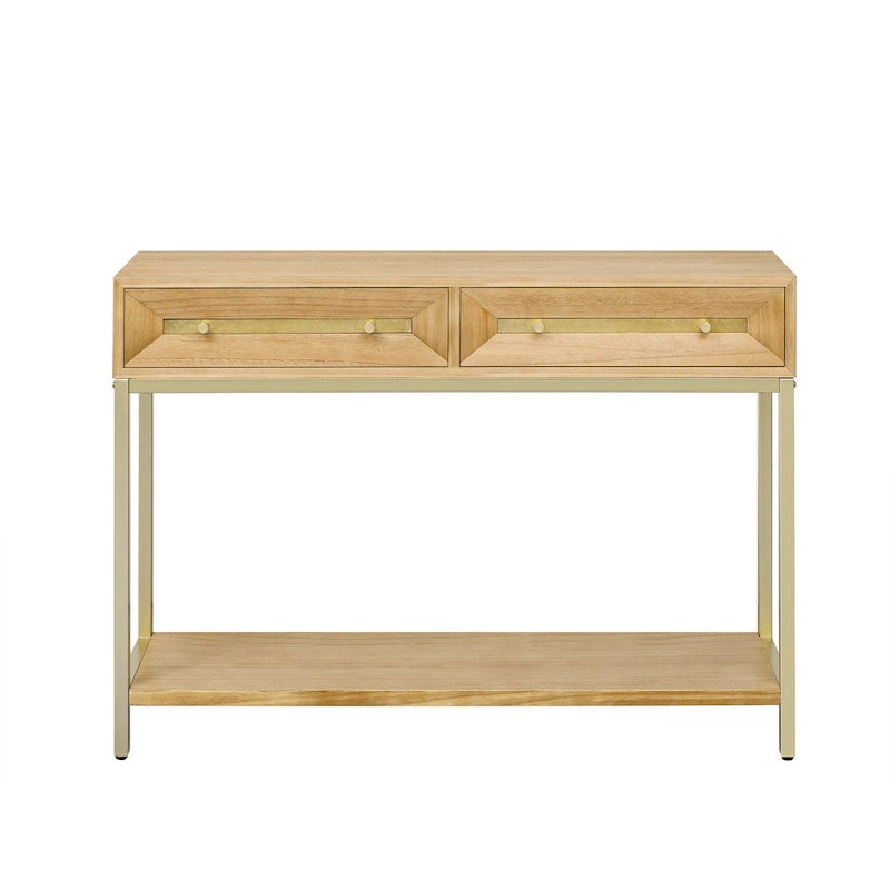 Console in MDF Retro da 45,5" con Dettagli Dorati, 2 Cassetti Contenitori e Design Geometrico