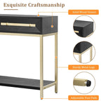 Console in MDF Retro da 45,5" con Dettagli Dorati, 2 Cassetti Contenitori e Design Geometrico