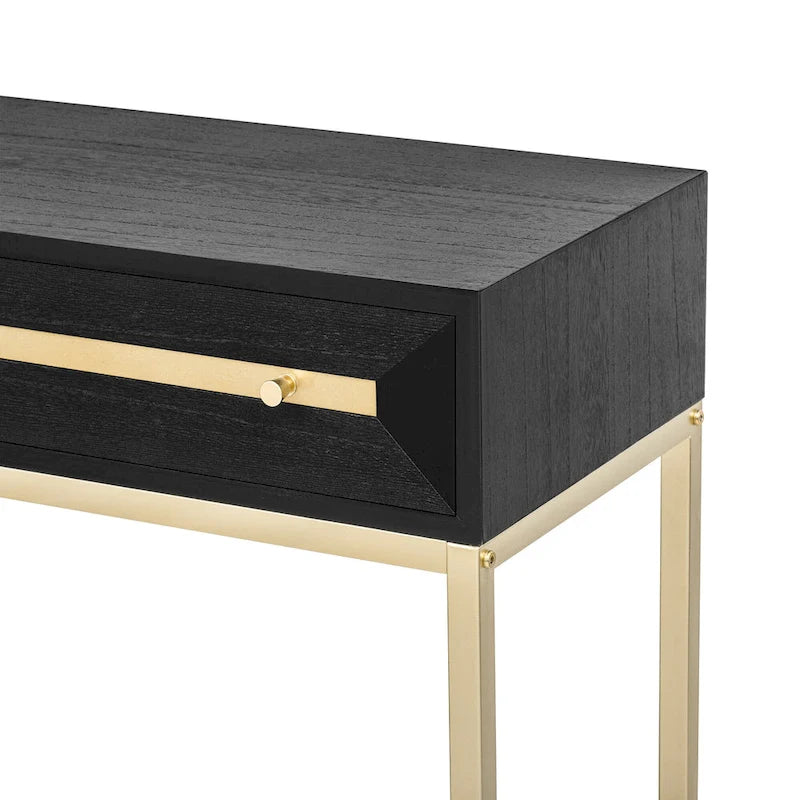 Console in MDF Retro da 45,5" con Dettagli Dorati, 2 Cassetti Contenitori e Design Geometrico