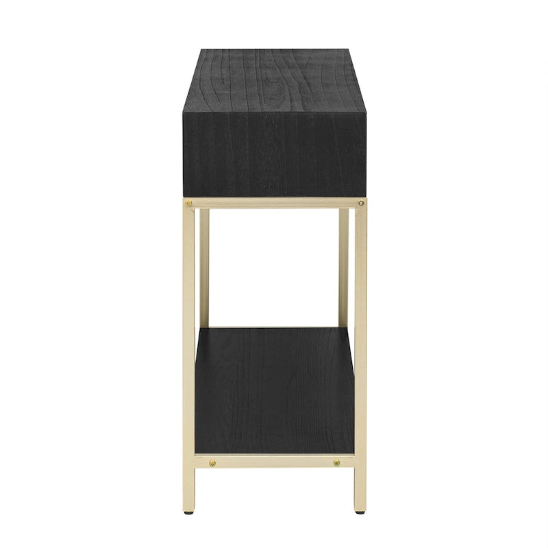 Console in MDF Retro da 45,5" con Dettagli Dorati, 2 Cassetti Contenitori e Design Geometrico