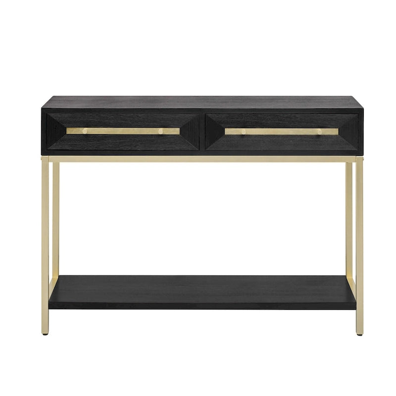 Console in MDF Retro da 45,5" con Dettagli Dorati, 2 Cassetti Contenitori e Design Geometrico
