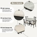 Set Tavolo da Pranzo Rotondo Grigio/Bianco, Piano Effetto Marmo, 4 Posti, 5 Pezzi