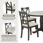 Set Tavolo da Pranzo Rotondo Grigio/Bianco, Piano Effetto Marmo, 4 Posti, 5 Pezzi