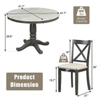 Set Tavolo da Pranzo Rotondo Grigio/Bianco, Piano Effetto Marmo, 4 Posti, 5 Pezzi