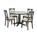 Set Tavolo da Pranzo Rotondo Grigio/Bianco, Piano Effetto Marmo, 4 Posti, 5 Pezzi