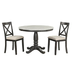 Set Tavolo da Pranzo Rotondo Grigio/Bianco, Piano Effetto Marmo, 4 Posti, 5 Pezzi