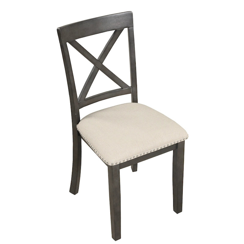 Set Tavolo da Pranzo Rotondo Grigio/Bianco, Piano Effetto Marmo, 4 Posti, 5 Pezzi