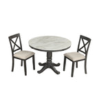 Set Tavolo da Pranzo Rotondo Grigio/Bianco, Piano Effetto Marmo, 4 Posti, 5 Pezzi