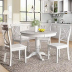 Set Tavolo da Pranzo Rotondo Grigio/Bianco, Piano Effetto Marmo, 4 Posti, 5 Pezzi