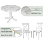 Set Tavolo da Pranzo Rotondo Grigio/Bianco, Piano Effetto Marmo, 4 Posti, 5 Pezzi