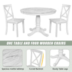 Set Tavolo da Pranzo Rotondo Grigio/Bianco, Piano Effetto Marmo, 4 Posti, 5 Pezzi