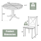 Set Tavolo da Pranzo Rotondo Grigio/Bianco, Piano Effetto Marmo, 4 Posti, 5 Pezzi