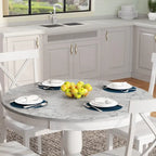 Set Tavolo da Pranzo Rotondo Grigio/Bianco, Piano Effetto Marmo, 4 Posti, 5 Pezzi