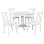 Set Tavolo da Pranzo Rotondo Grigio/Bianco, Piano Effetto Marmo, 4 Posti, 5 Pezzi