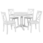 Set Tavolo da Pranzo Rotondo Grigio/Bianco, Piano Effetto Marmo, 4 Posti, 5 Pezzi