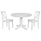 Set Tavolo da Pranzo Rotondo Grigio/Bianco, Piano Effetto Marmo, 4 Posti, 5 Pezzi