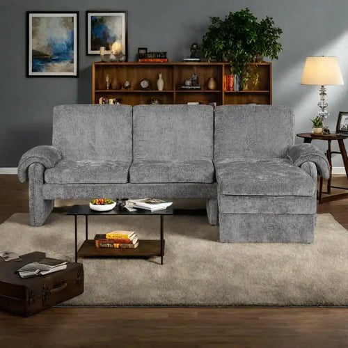 94.1  Chenille L-Shaped Futon Sofa with Adjustable Backrest & Reversible Chaise