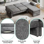 Divano sezionale a L in ciniglia beige/grigio, schienale regolabile, chaise longue reversibile, 2 posti