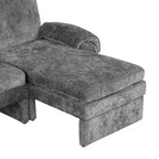 Divano sezionale a L in ciniglia beige/grigio, schienale regolabile, chaise longue reversibile, 2 posti