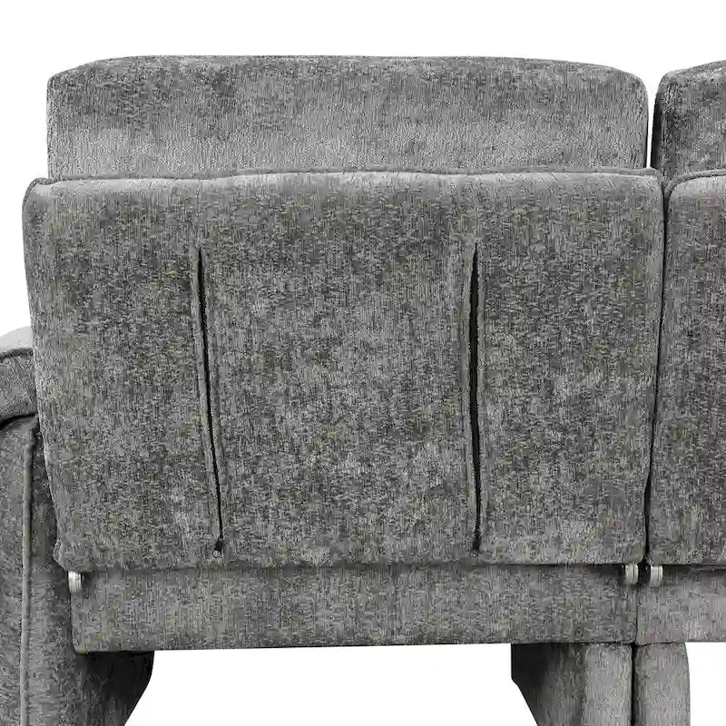 Divano sezionale a L in ciniglia beige/grigio, schienale regolabile, chaise longue reversibile, 2 posti