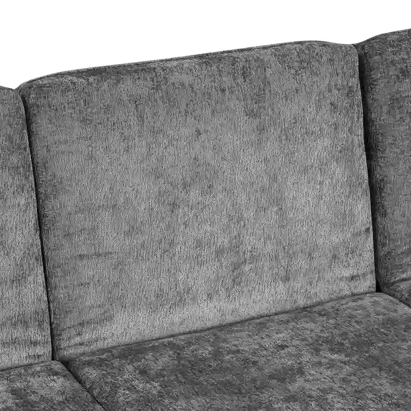 Divano sezionale a L in ciniglia beige/grigio, schienale regolabile, chaise longue reversibile, 2 posti